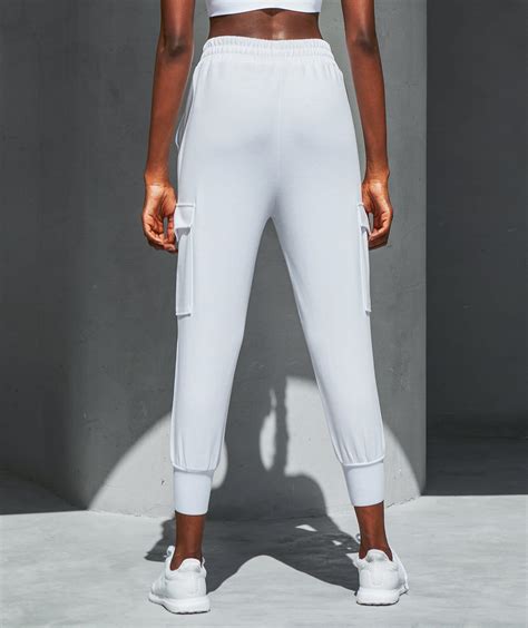 Women S Cargo Pocket Cotton Jogger Pants In White Firm Abs