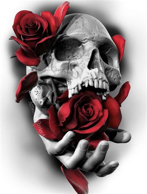 skull  roses rendered  zbrush  finalized  photoshop