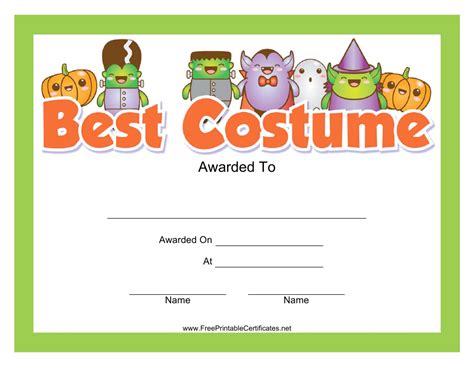 costume certificate printable  printable word searches