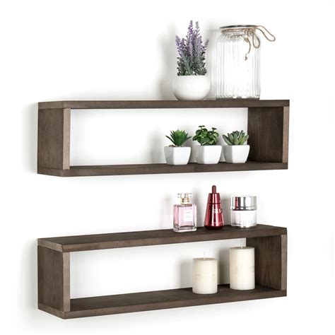 dark brown wood finish wall mounted   floating shelf set   walmartcom