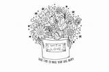 Flowers Box Coloring Digital Book Thehungryjpeg sketch template