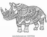 Coloring Adults Vector Illustration Rhinoceros Book Shutterstock Adult Tattoo Stock Stress Zentangle Stencil Preview sketch template