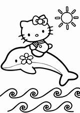 Kitty Hello Coloring Dolphin Rides Pages Printable Supercoloring Categories sketch template