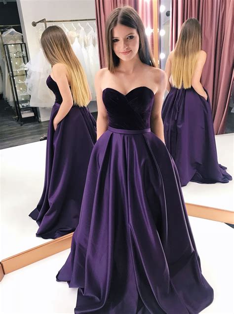 Buy Elegant Purple Satin Sweetheart Long Prom Dresses With
