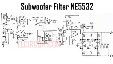 subwoofer filter ne schematic pcb electronic circuit