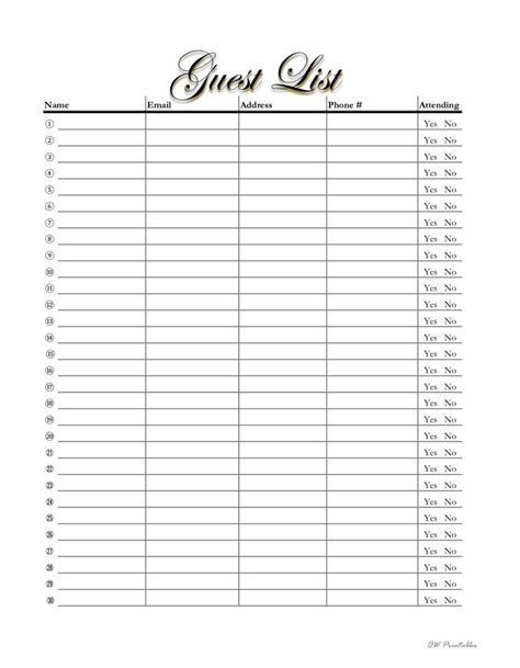 guest list event planning printable etsy wedding guest list