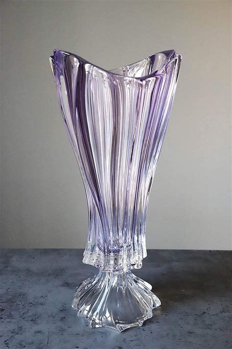 czech bohemian crystal glass footed vase 16 h amethyst purple