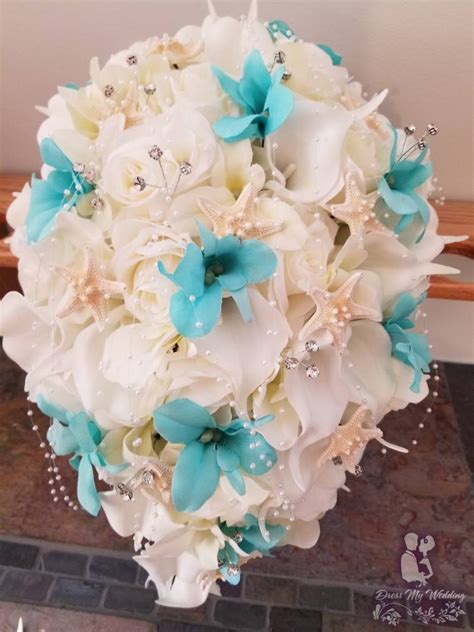 dress my wedding ivory aqua blue cascading bridal bouquet calla