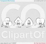 Spade Mascots Holding Suit Diamond Cards Heart Club Card Outlined Coloring Clipart Cartoon Vector Thoman Cory sketch template