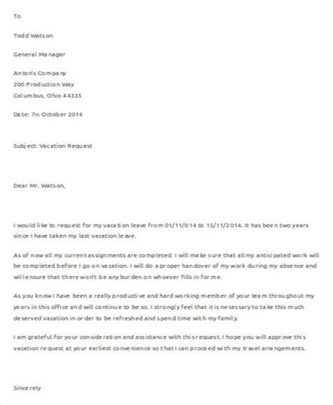 annual leave vacation leave letter sample  letter