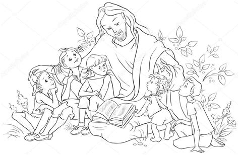 jesus reading  bible  children stock vector  aura