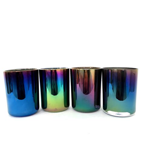 Colorful Ion Plating Iridescent Glass Candle Jars Glass Cup High
