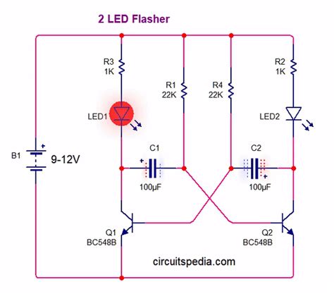 flashing led   timer circuit diagram