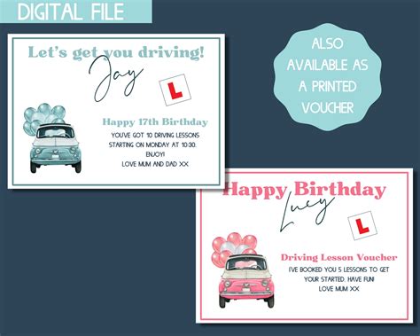 printable driving lesson voucher  birthday gift voucher etsy uk