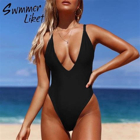 2021 Yellow Swimsuit Push Up Deep V One Piece High Cut Bodysuit Sexy