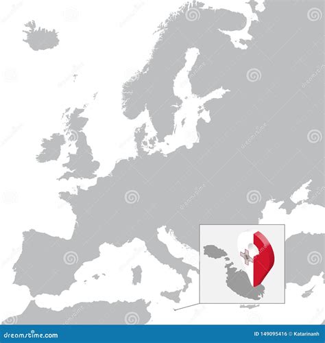de plaatskaart van malta op kaart europa  van de de vlagkaart van malta speld van de de