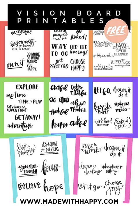 vision board printables  inspirational words  phrases