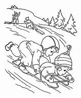 Coloring Sled Winter Playing Childrens Couple Season Color sketch template