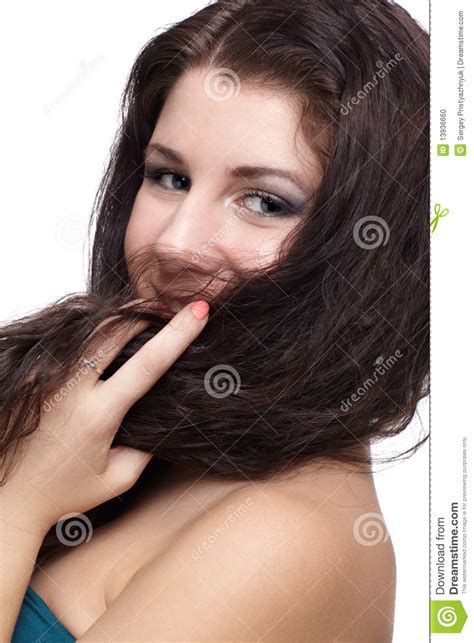 girl hiding  hair stock photo image  face sensuality