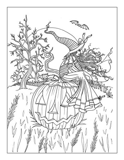 highly detailed witch pages  adults coloring pages