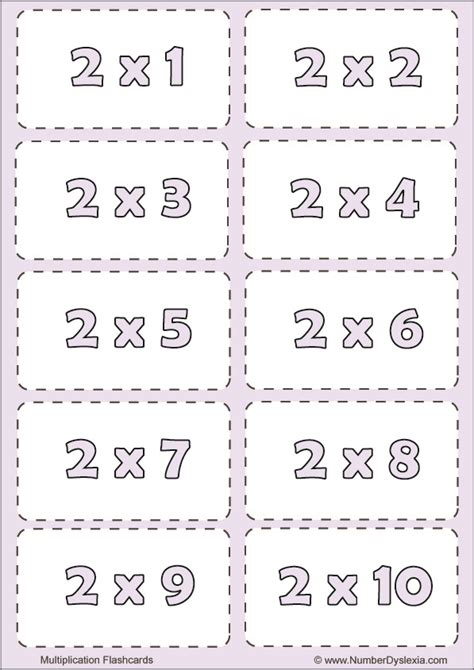 multiplication table flash cards printable