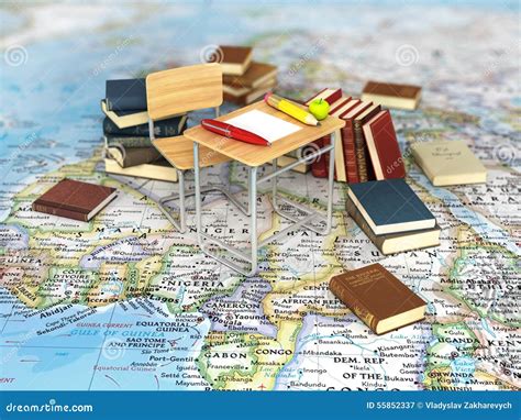 chair  desk  books   world map stock image image