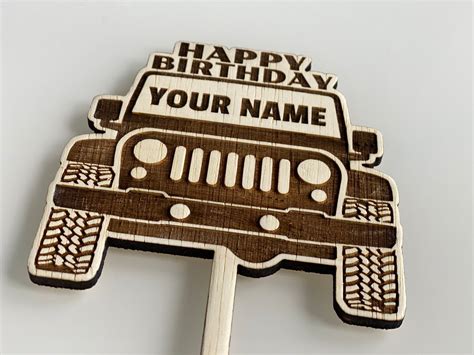 personalized wooden jeep happy birthday cake topper car etsy