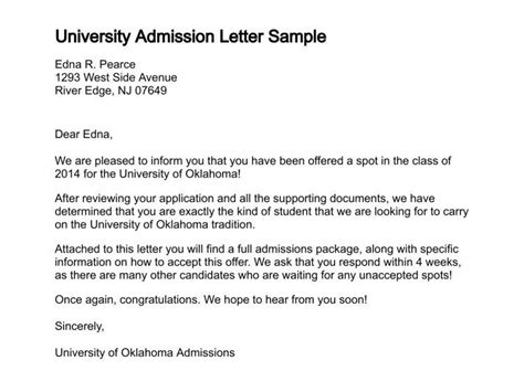 university acceptance letter sample  letter  admission lettering