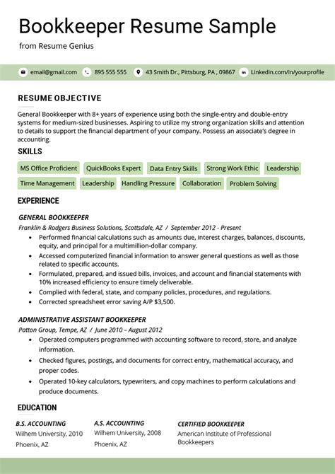 bookkeeper resume sample guide resume genius