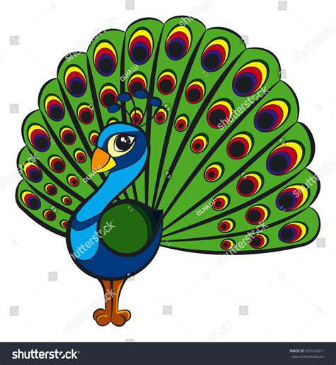 Beautiful Cartoon Peacock Vector Bird Amazing Stock Vector