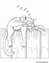 Coloring Cat Pages Fence Cats Sleeping Colouring Printable Kids Drawing Print Color Digi Stamps Book Kittens Kitty Adult Cards Cute sketch template