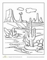 Desert Coloring Pages Drawing Printable Sahara Habitat Kids Background Cactus Landscape Worksheets Color Oasis Scene Animals Drawings Moab Plants Foreground sketch template
