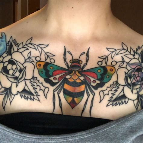 Butterfly Bee Chest Piece Tattoo Tattoos Pieces Tattoo Body Art Tattoos