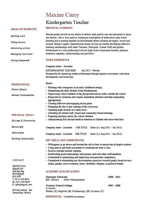 kindergarten teacher resume school  sample job description