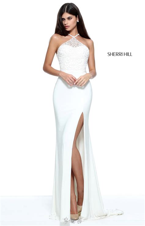 sherri hill 51159 elegant lace halter top with slit prom dress