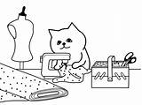 Gatto Nähen Karikatur Personified Tailor Vestito Cuce Katze Maschine Handgefertigt Enjoys Gatti sketch template