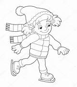 Kleurplaat Schaatsen Meisje Skating Sneeuw Kerst sketch template