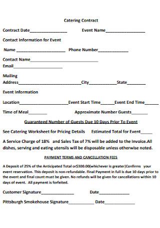 sample catering contract templates   ms word