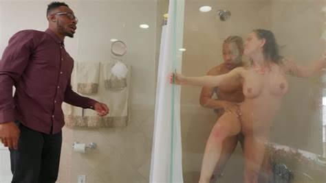 interracial porn scene where shower is fixed and milf is