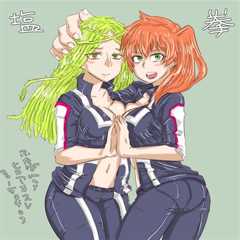 2girls d blush boku no hero academia breast press breasts