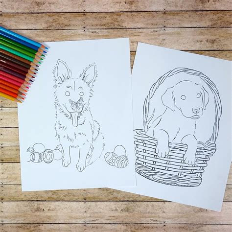 easter dog coloring sheets printable  coloring etsy