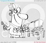 Technician Outlined Repair Computer Tools Royalty Clipart Vector Cartoon Toonaday sketch template