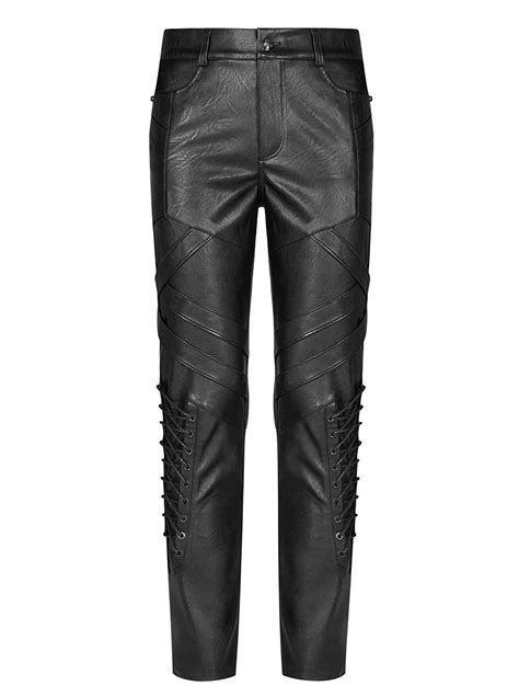 nouveau produit black faux leather trousers side lacing gothic rock