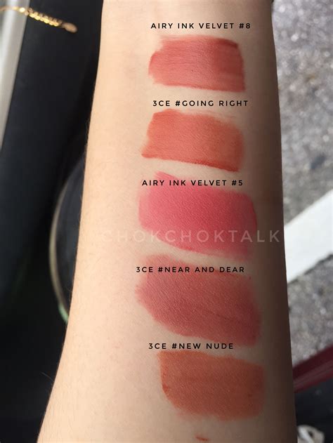 swatches  ce velvet lip tints  colours  side  side swatch  peripera airy ink