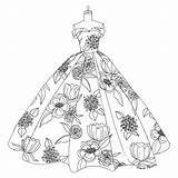 Fashion Coloring Gown Dress Drawing Flower Dresses Printable Garden Choose Board Book sketch template