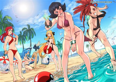 5girls asuna pokemon barefoot beach bikini blue sky breasts cleavage dragonair dratini ibuki