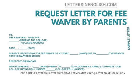 request letter  fee waiver  parents letter  fee waiver