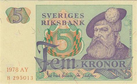 fem kronor sedel 1978 svensk valuta sweden nostalgia barndomsminnen och minnen
