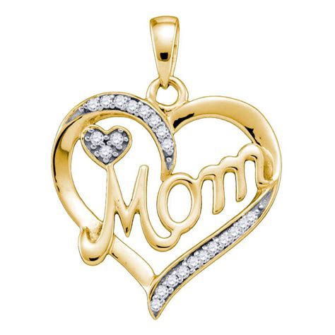 10k Yellow Gold Round Diamond Mom Mother Heart Fashion Pendant 1 10 Ctw