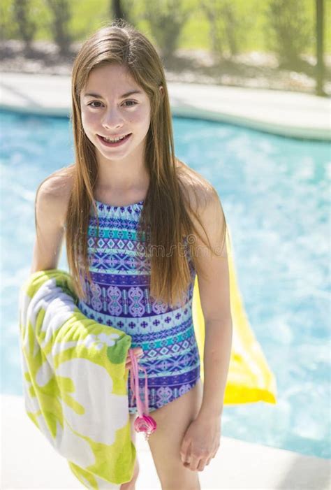 teenage girl  swimming   outdoor pool  summer vaction stock image image